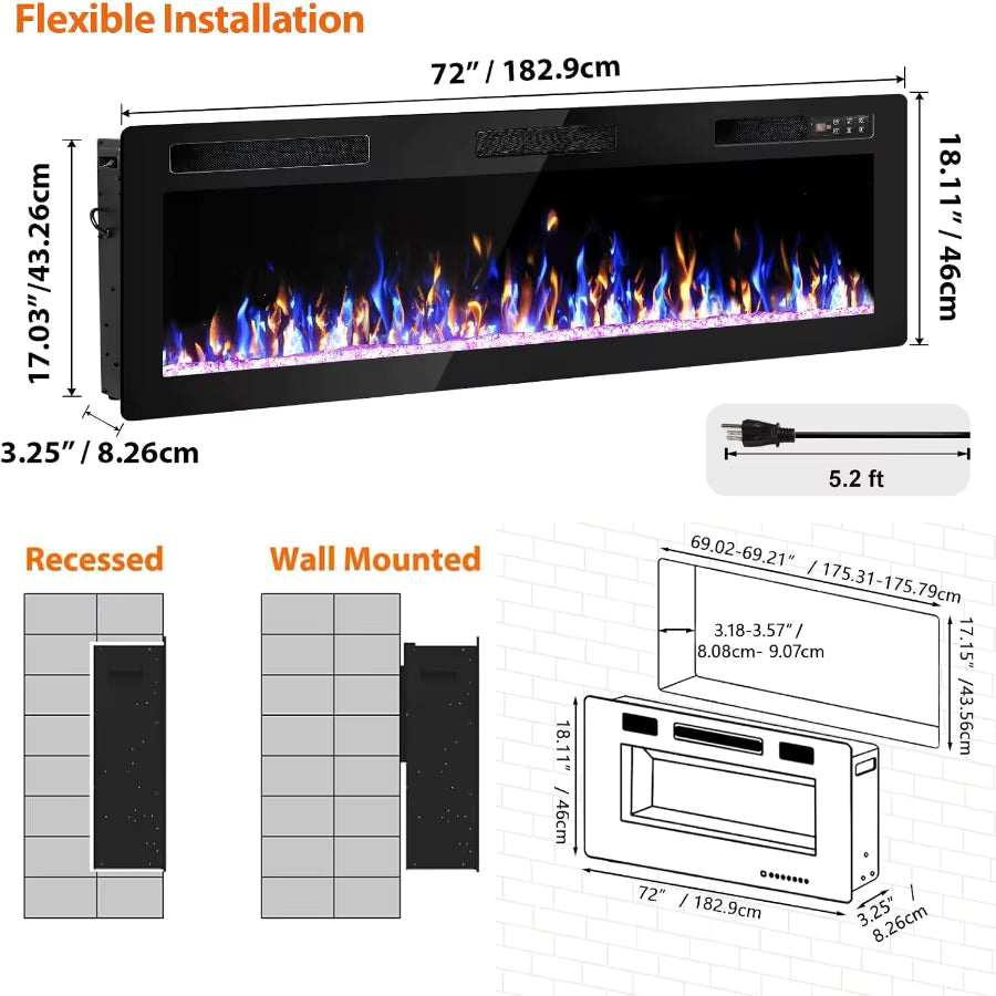 72 Inch Indoor Electric Fireplace