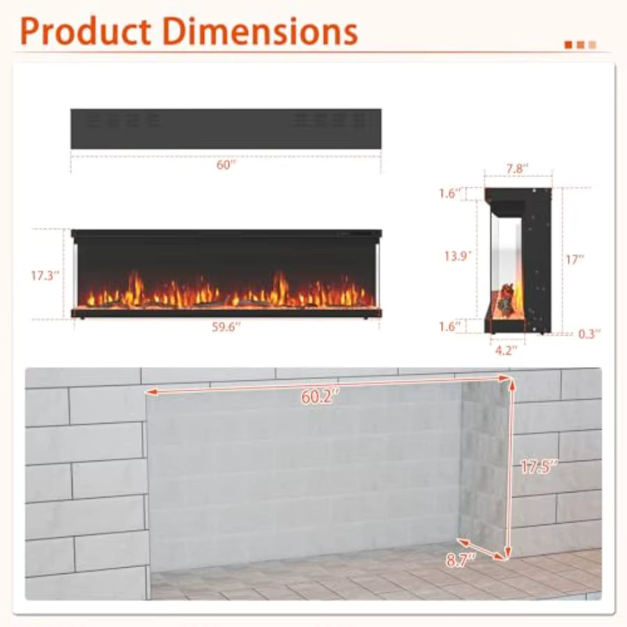 60 Inch Electric Indoor Fireplace